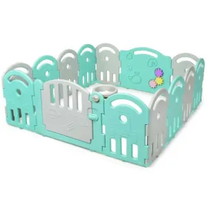 14-Panel Baby Playpen with Music Box & Basketball Hoop-Light Green