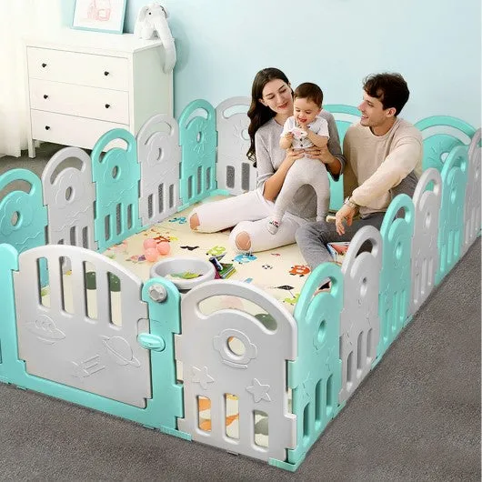 18-Panel Baby Playpen with Music Box & Basketball Hoop-Gray