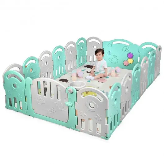 18-Panel Baby Playpen with Music Box & Basketball Hoop-Gray