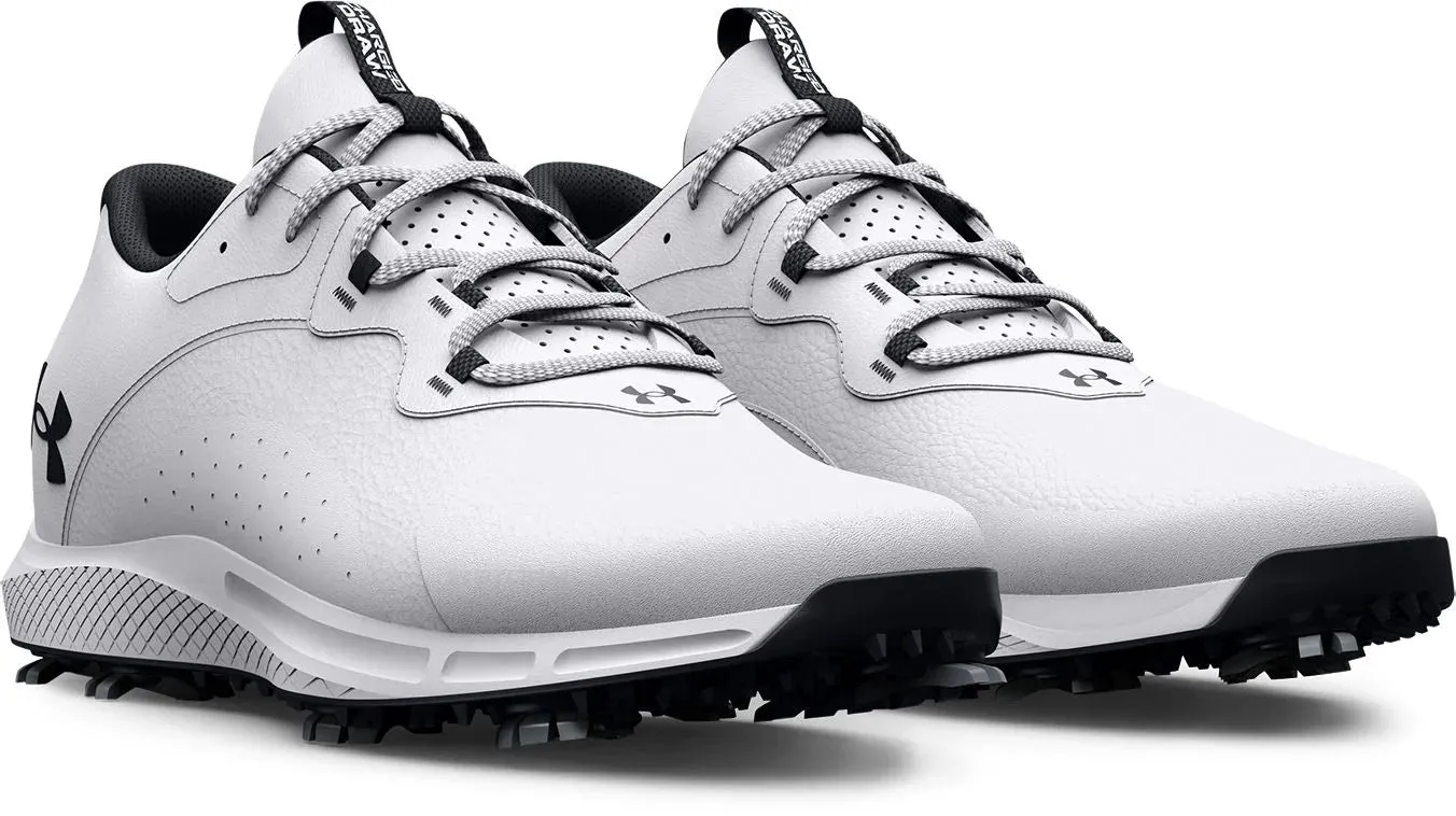 2024 Under Armour Men's Charged Draw 2 Wide Golf Shoes - White/White/Black