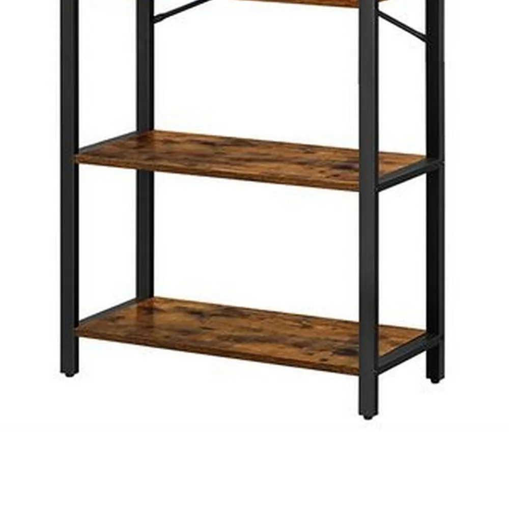 73 Inch Modern Shoe Rack, 6 Open Shelves, Black Metal Frame, Brown Wood By Casagear Home