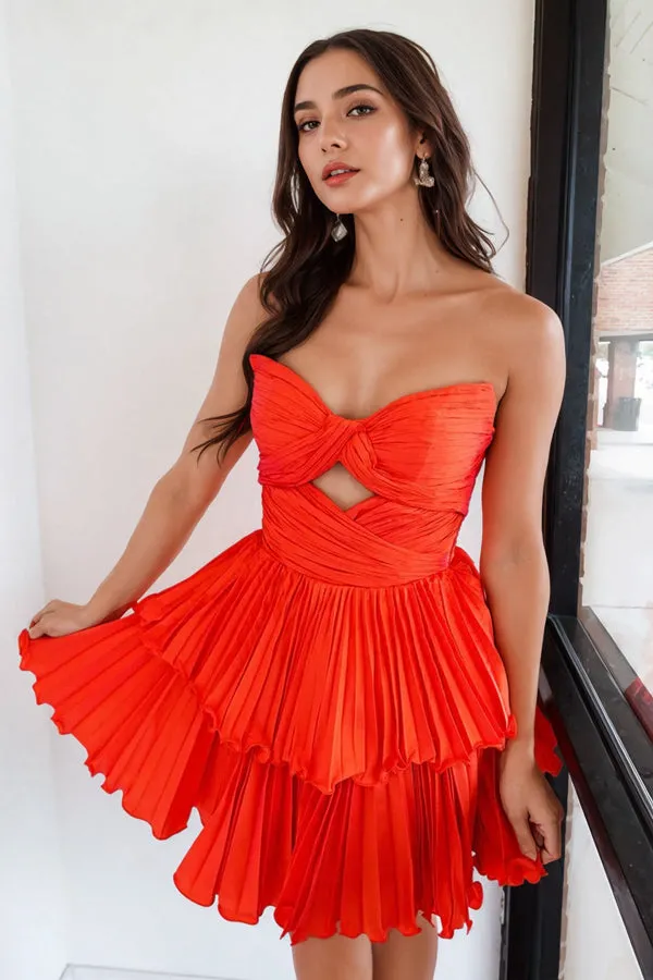 A-Line Strapless Keyhole Short Orange Homecoming Dress  PD538