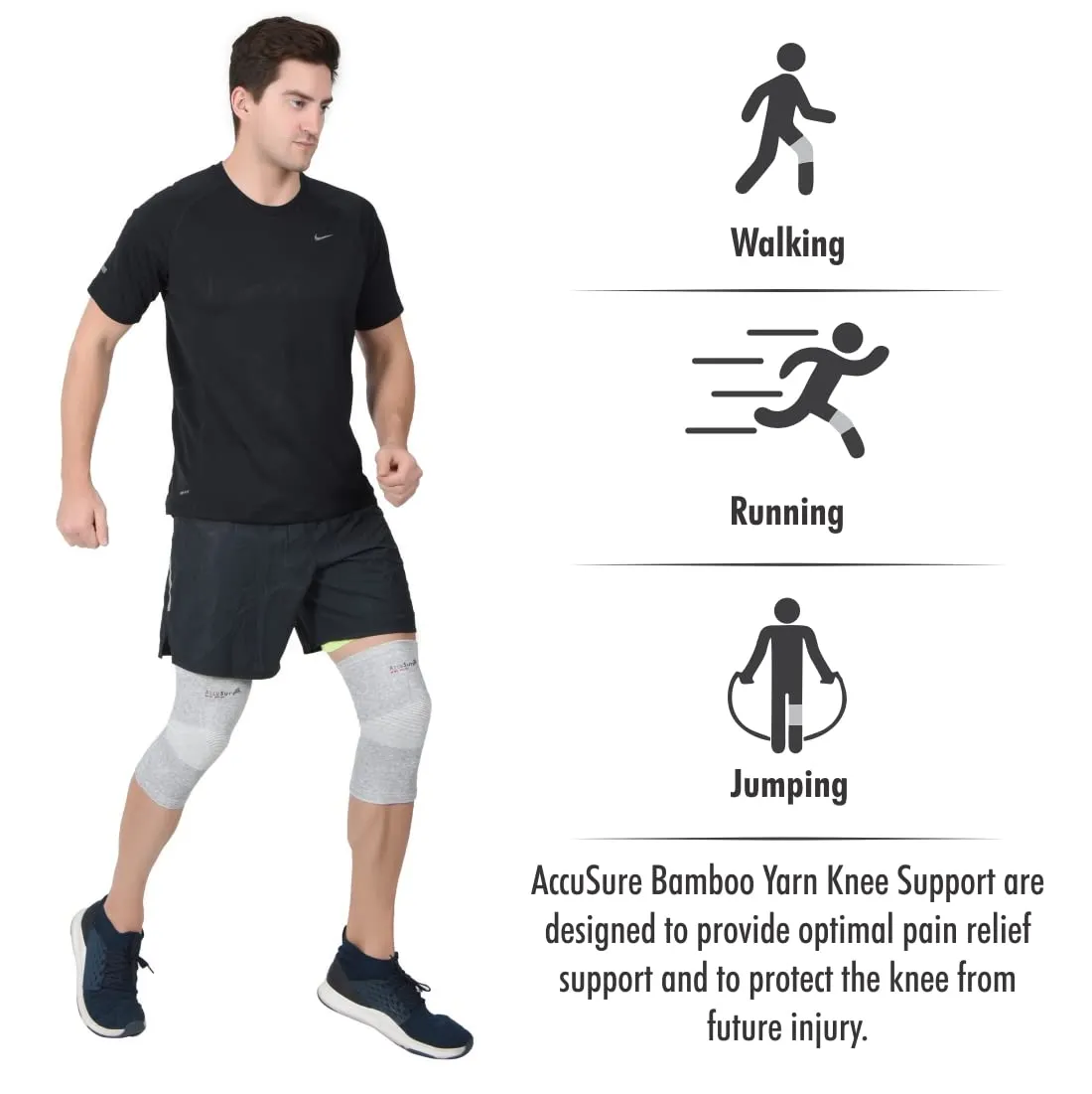 AccuSure Orthopedic Pain Relief Bamboo Yarn Knee Support Cap Brace/Sleeves Pair For Sports, Pain Relief, Knee Compression Support, Exercise, Gym, Running, Cycling, Knee Cap Guard Brace Knee Support For Men And Women-Medium