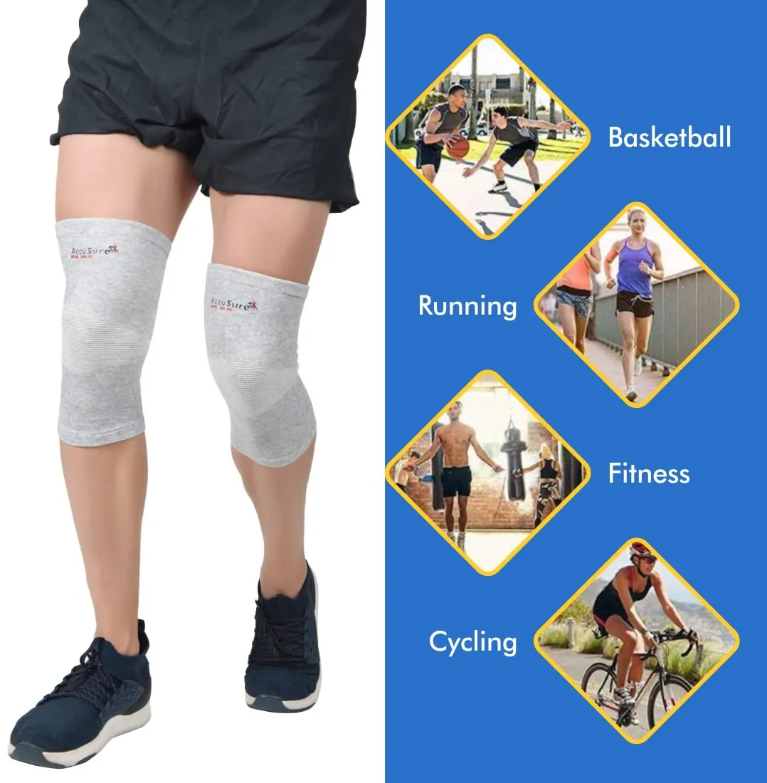 AccuSure Orthopedic Pain Relief Bamboo Yarn Knee Support Cap Brace/Sleeves Pair For Sports, Pain Relief, Knee Compression Support, Exercise, Gym, Running, Cycling, Knee Cap Guard Brace Knee Support For Men And Women-Medium