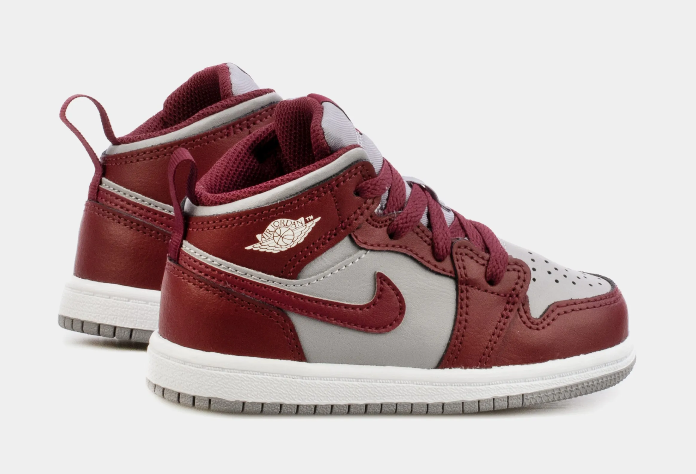 Air Jordan 1 Mid Cherrywood Red Infant Toddler Lifestyle Shoes (Red/Grey)