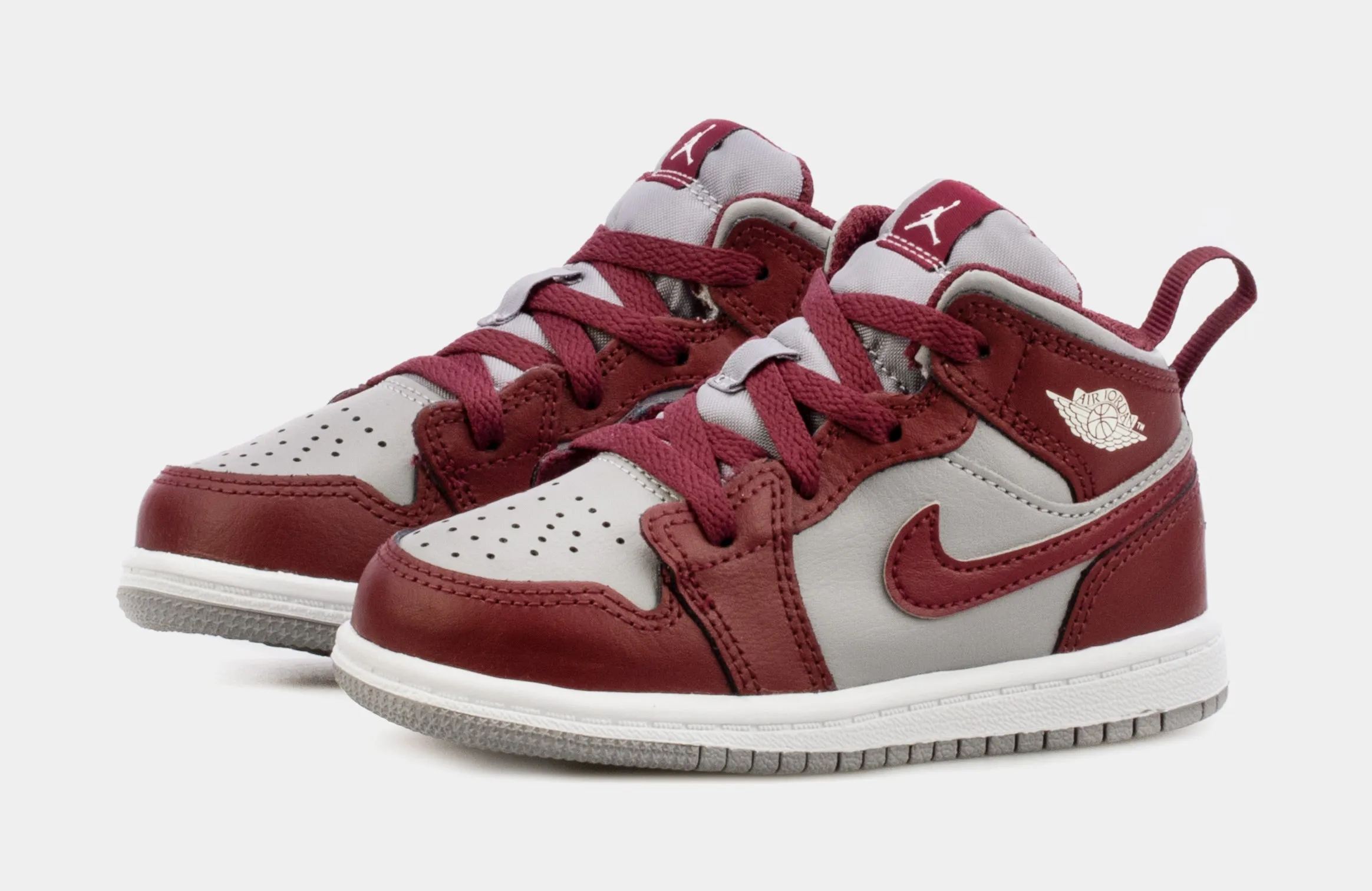 Air Jordan 1 Mid Cherrywood Red Infant Toddler Lifestyle Shoes (Red/Grey)