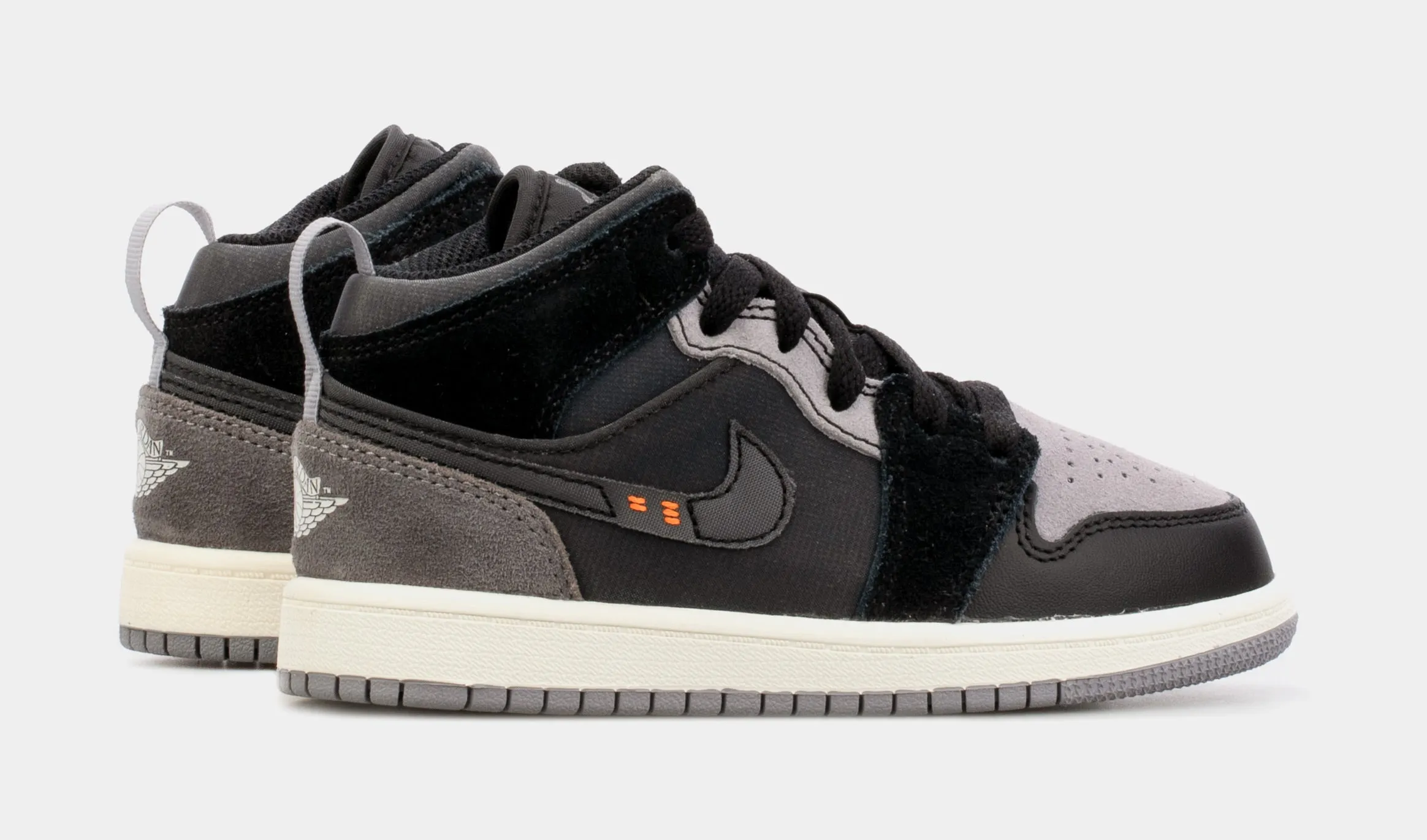 Air Jordan 1 Mid SE Craft Preschool Lifestyle Shoes (Black/Grey)