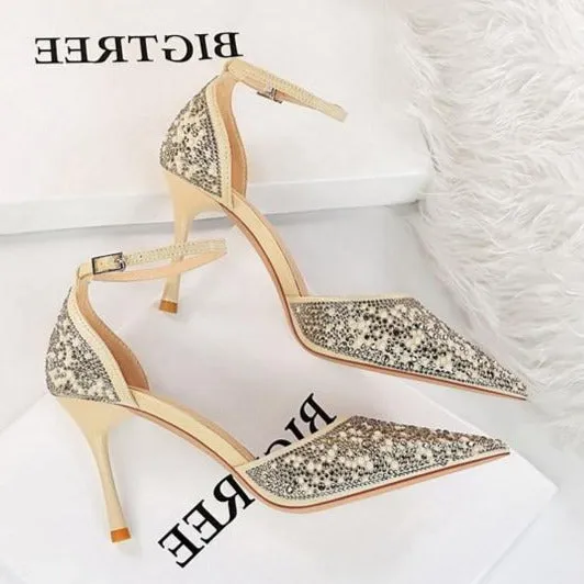 Amozae-Diamond Piece Element Pointed Toe Fine High Heels