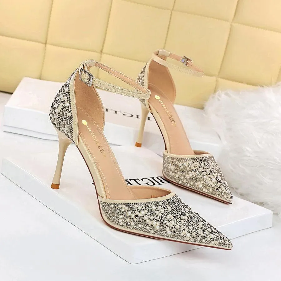 Amozae-Diamond Piece Element Pointed Toe Fine High Heels