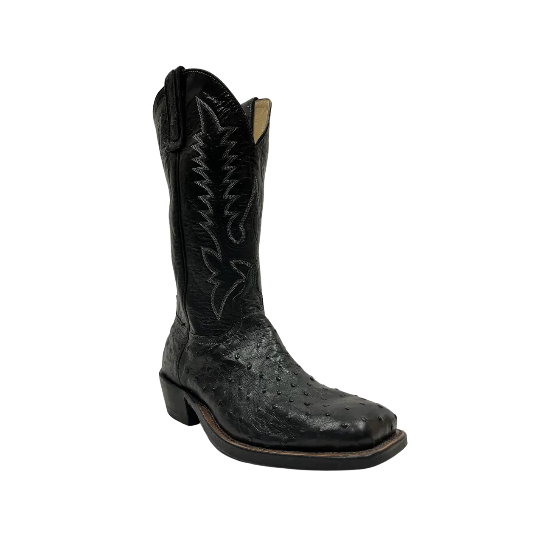 Anderson Bean Men's Black Full Quill Ostrich Black Square Toe Boots