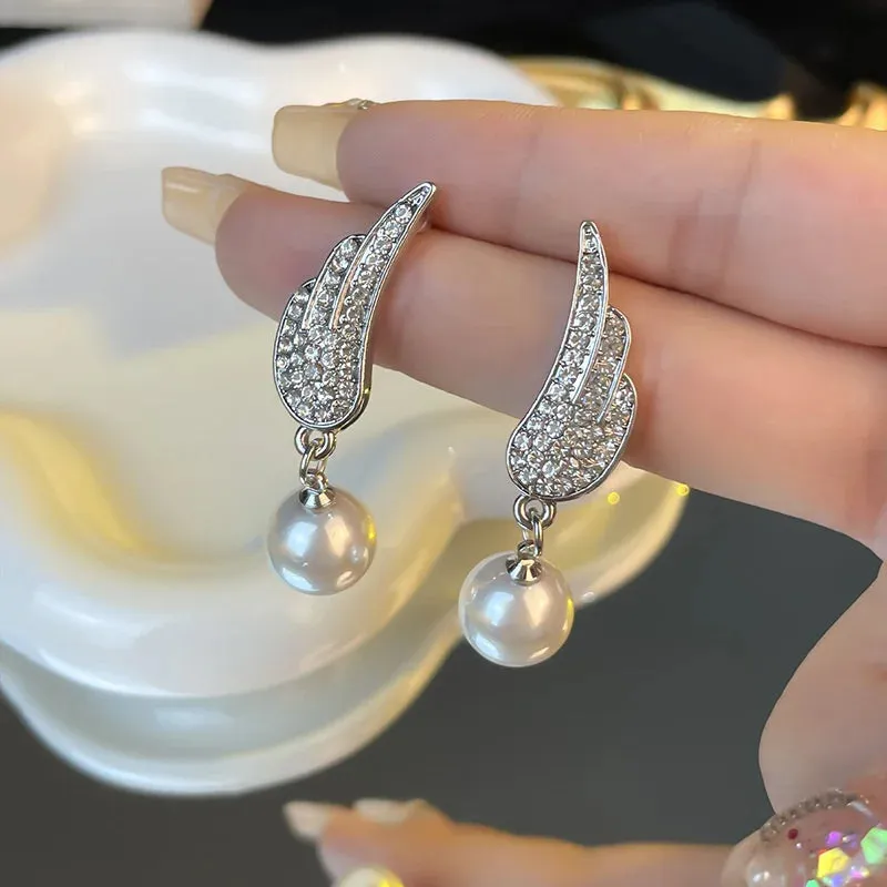 Angel Wings Earrings with pearl