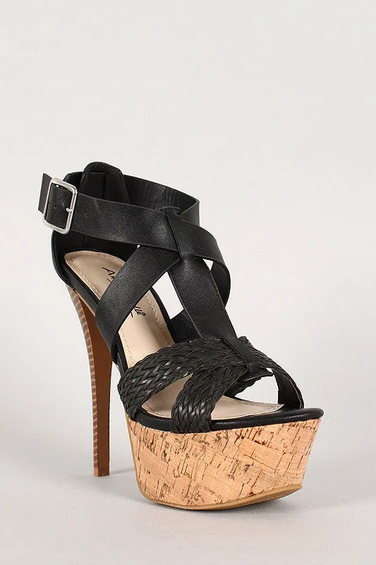 Anne Michelle Woven Criss Cross Stiletto Platform Heel