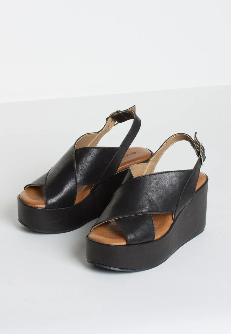 Bianca Black Leather Platform Sandals