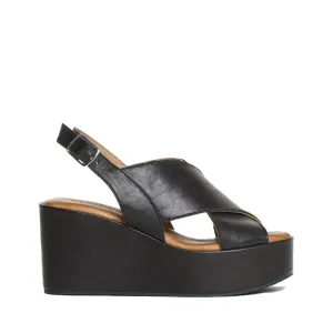 Bianca Black Leather Platform Sandals