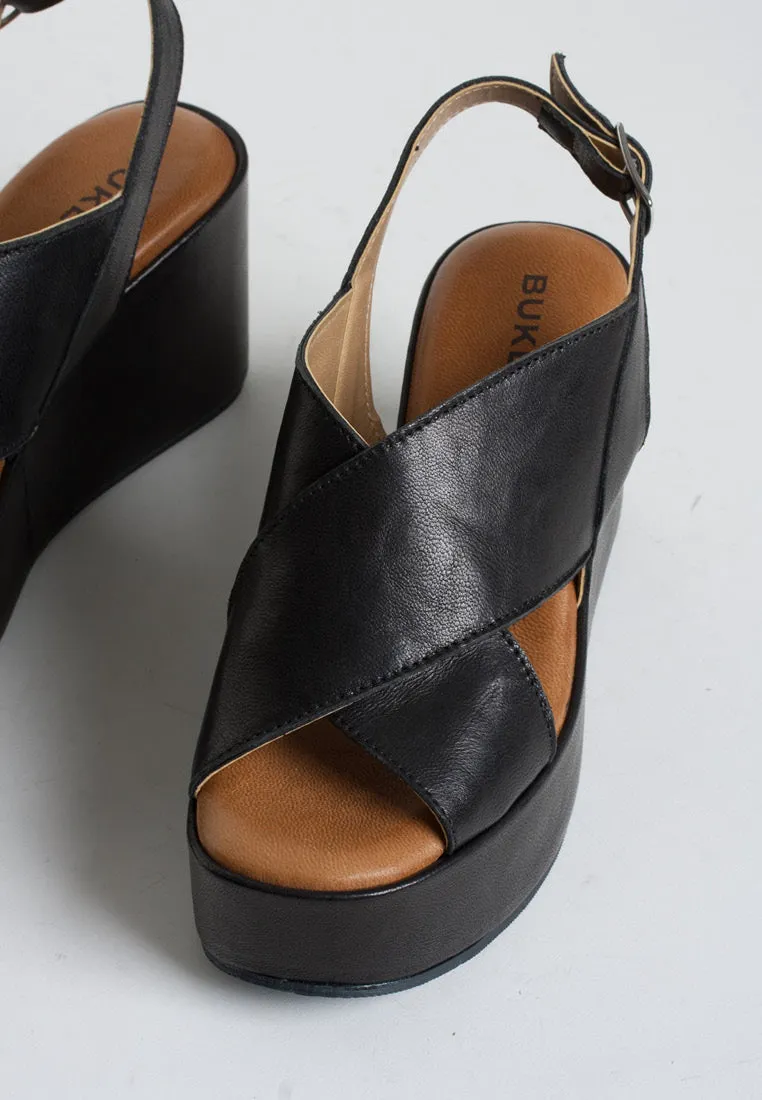 Bianca Black Leather Platform Sandals