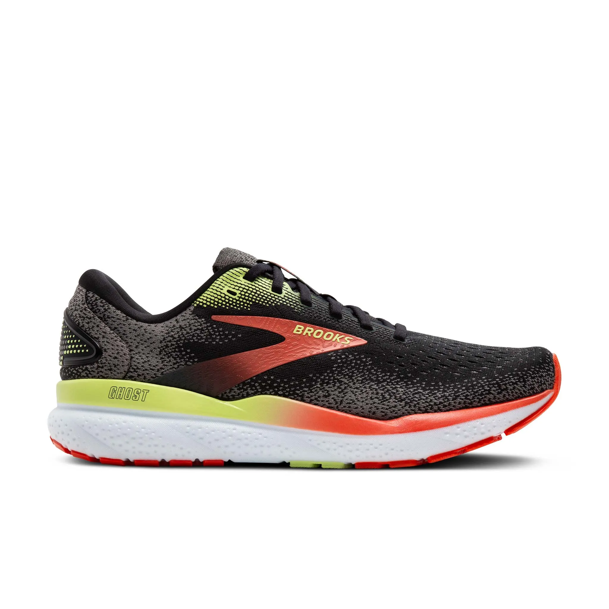 Brooks | Men's Ghost 16 2E Running Shoes - Black/Mandarin Red/Green