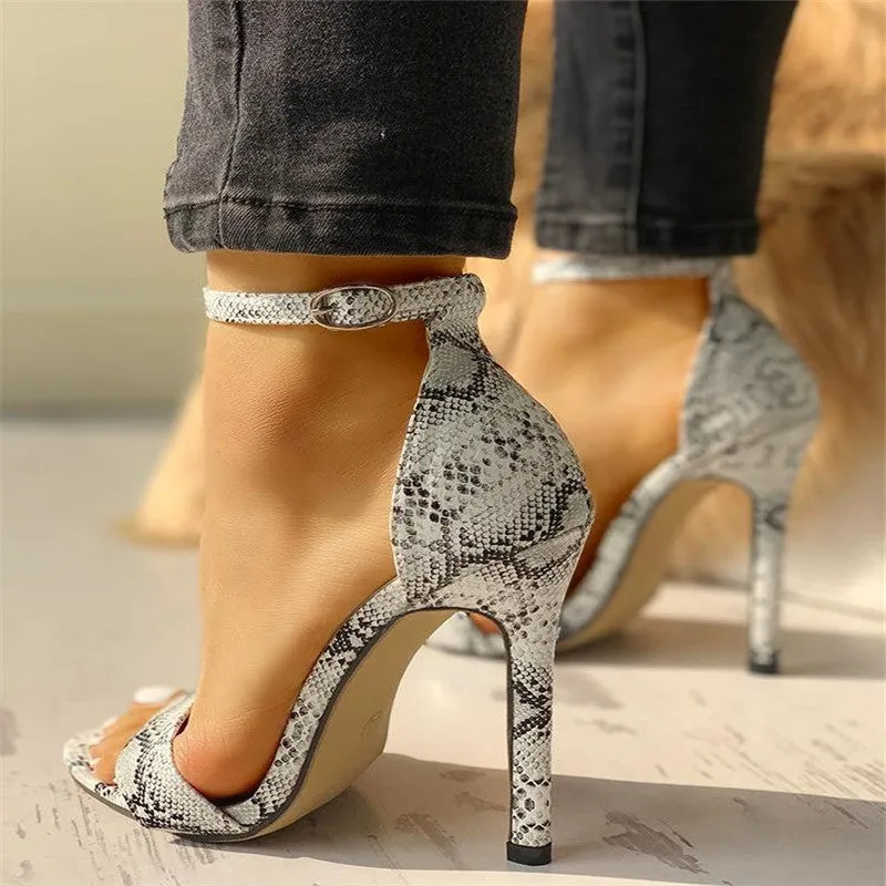 Colorful Solid & Snake Skin Pattern Open Toe Heels