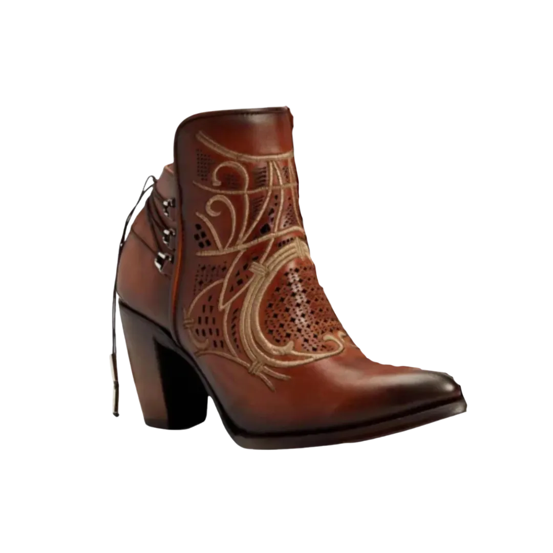 Cuadra Women's Embroidered Honey Brown Western Bootie