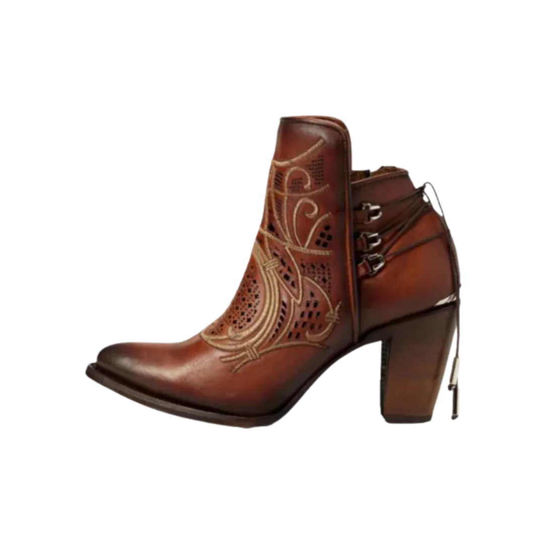 Cuadra Women's Embroidered Honey Brown Western Bootie