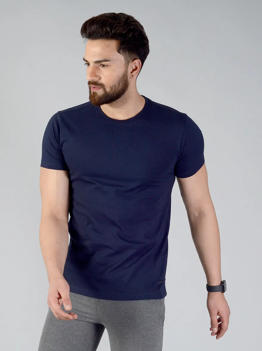 Dark Navy Blue Solid Slim Fit T-shirt | JadeBlue