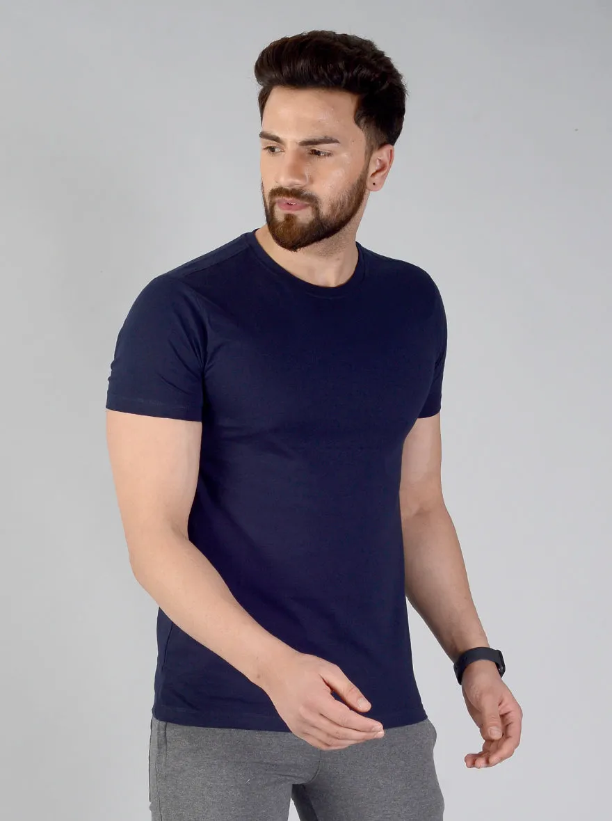 Dark Navy Blue Solid Slim Fit T-shirt | JadeBlue