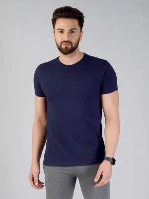 Dark Navy Blue Solid Slim Fit T-shirt | JadeBlue