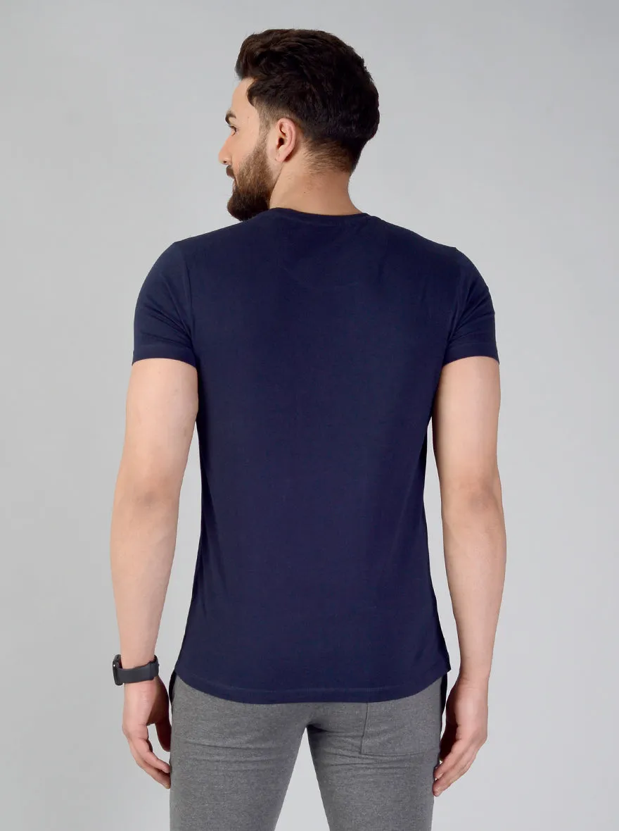 Dark Navy Blue Solid Slim Fit T-shirt | JadeBlue