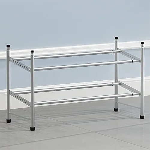 Decdeal Metal Shoe Rack 2-Tier Shoe Organizer Shelves Space Saving Adjustable Large Capacity Telescopic Shoe Shelf