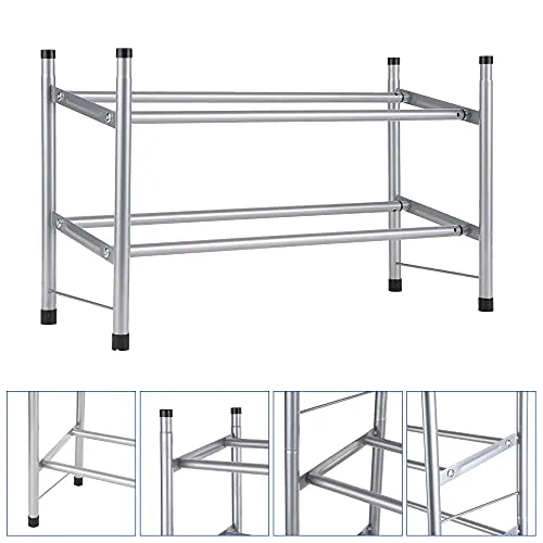 Decdeal Metal Shoe Rack 2-Tier Shoe Organizer Shelves Space Saving Adjustable Large Capacity Telescopic Shoe Shelf