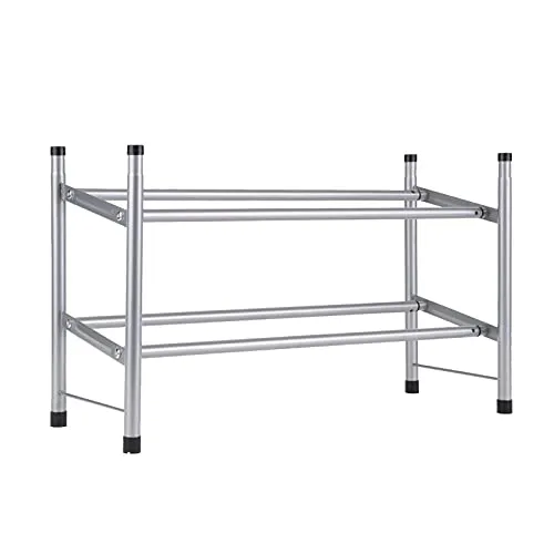 Decdeal Metal Shoe Rack 2-Tier Shoe Organizer Shelves Space Saving Adjustable Large Capacity Telescopic Shoe Shelf