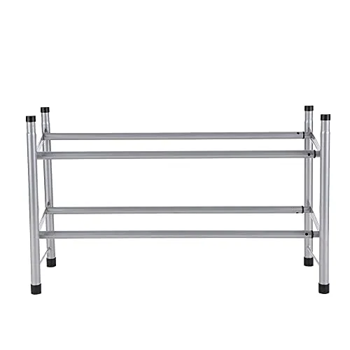 Decdeal Metal Shoe Rack 2-Tier Shoe Organizer Shelves Space Saving Adjustable Large Capacity Telescopic Shoe Shelf