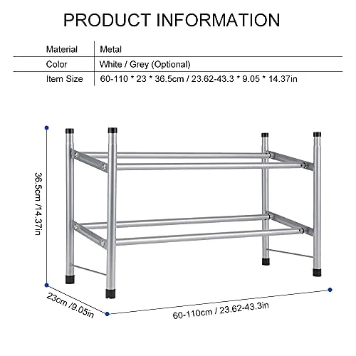 Decdeal Metal Shoe Rack 2-Tier Shoe Organizer Shelves Space Saving Adjustable Large Capacity Telescopic Shoe Shelf