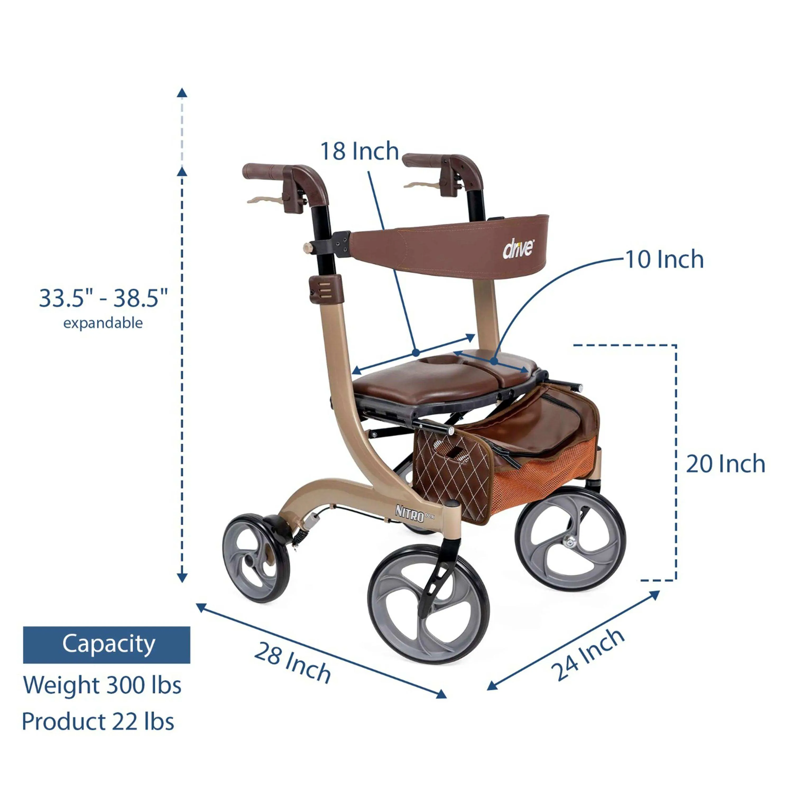 Drive Medical Nitro DLX Euro Style Rollator Rolling Walker