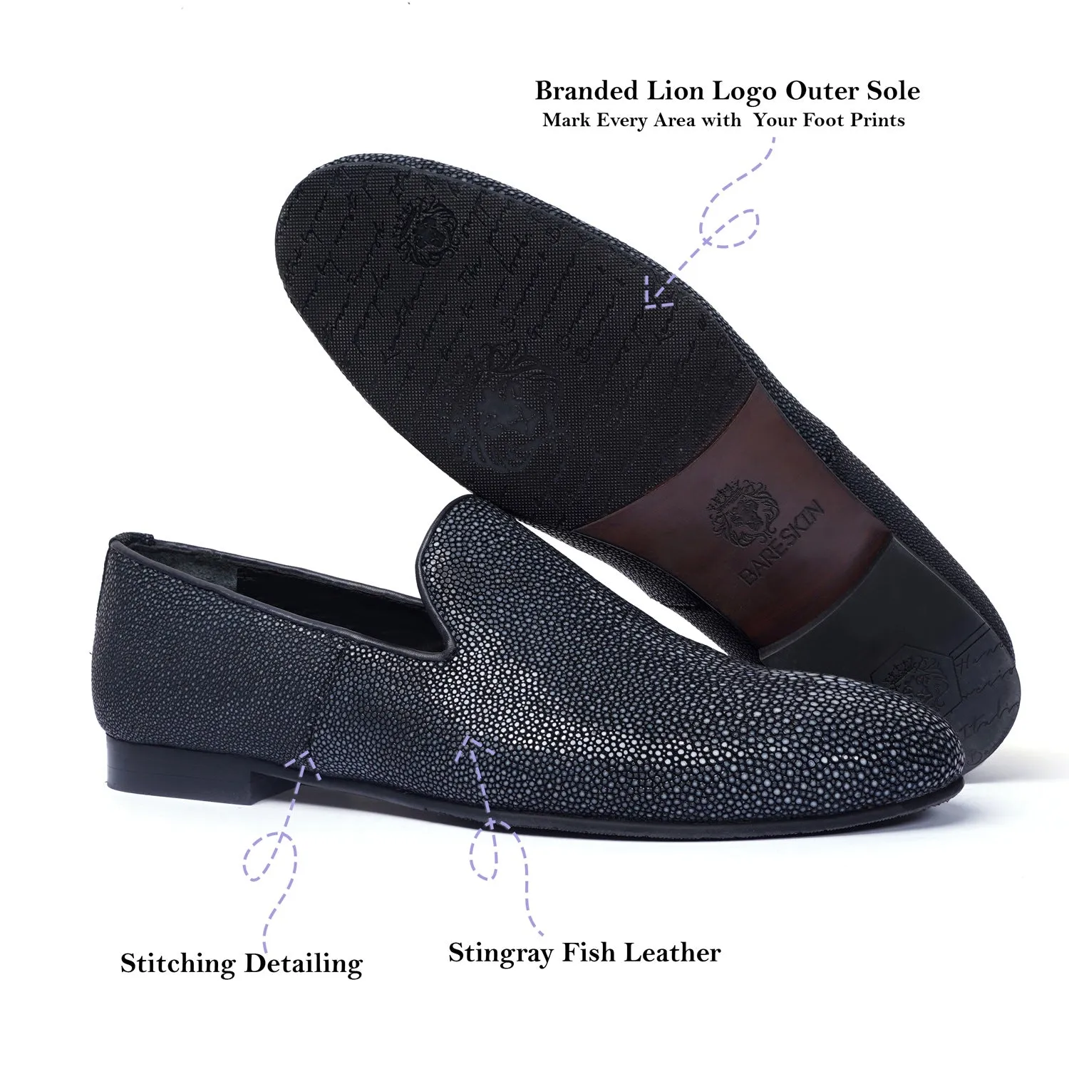 Exotic Slip-on Shoes in Stingray Fish Leather