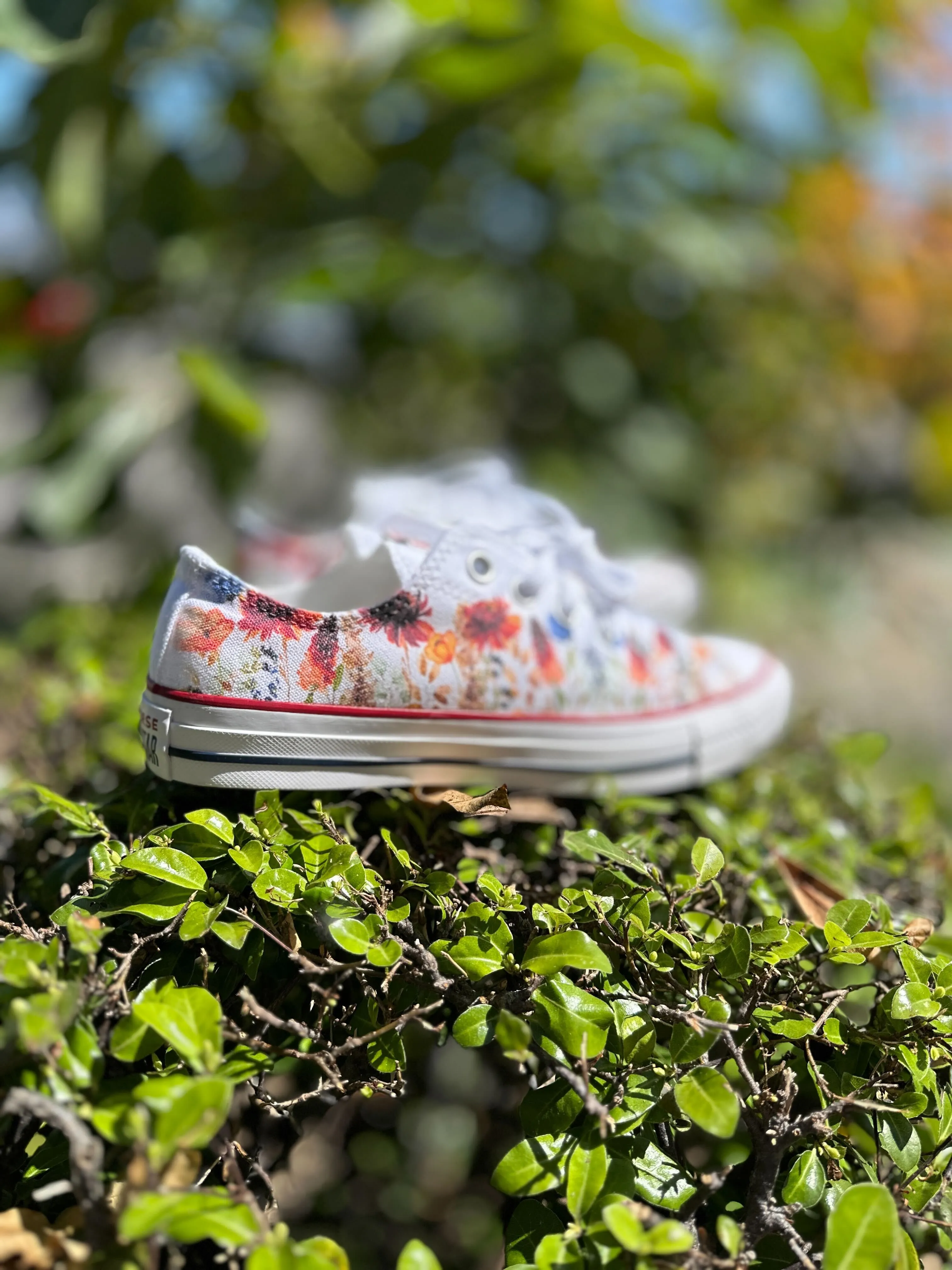 Fall Time Wild Flower Shoes - Autumn Flower Field Custom Low Top Converse for Women