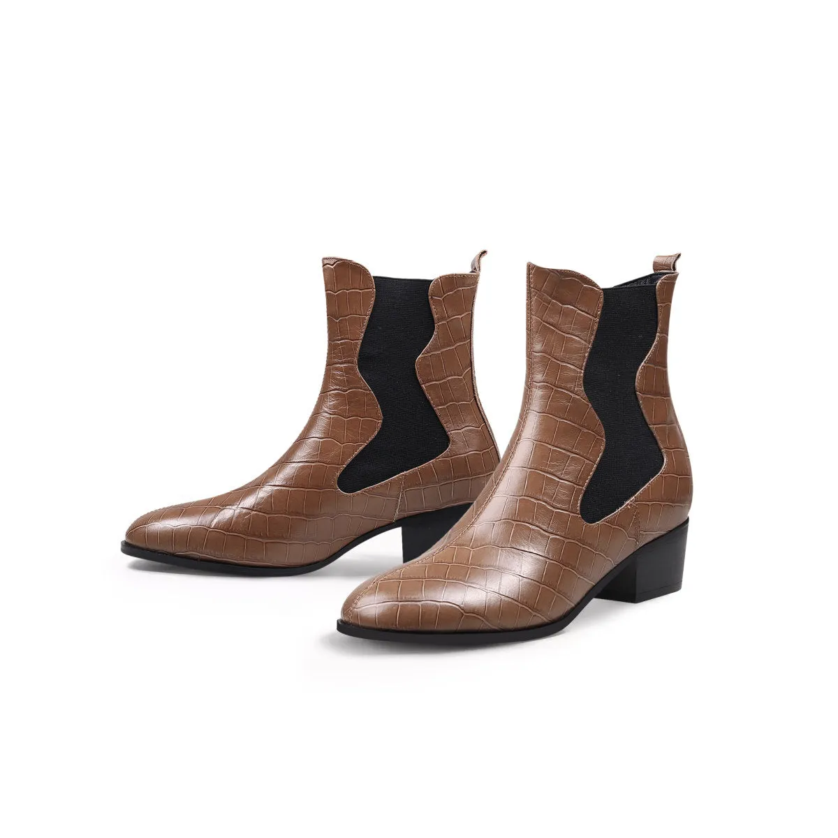 Faux Reptile Block Heel Boots