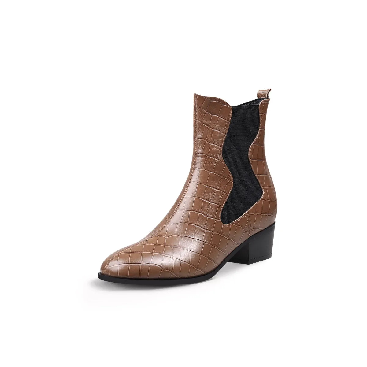 Faux Reptile Block Heel Boots