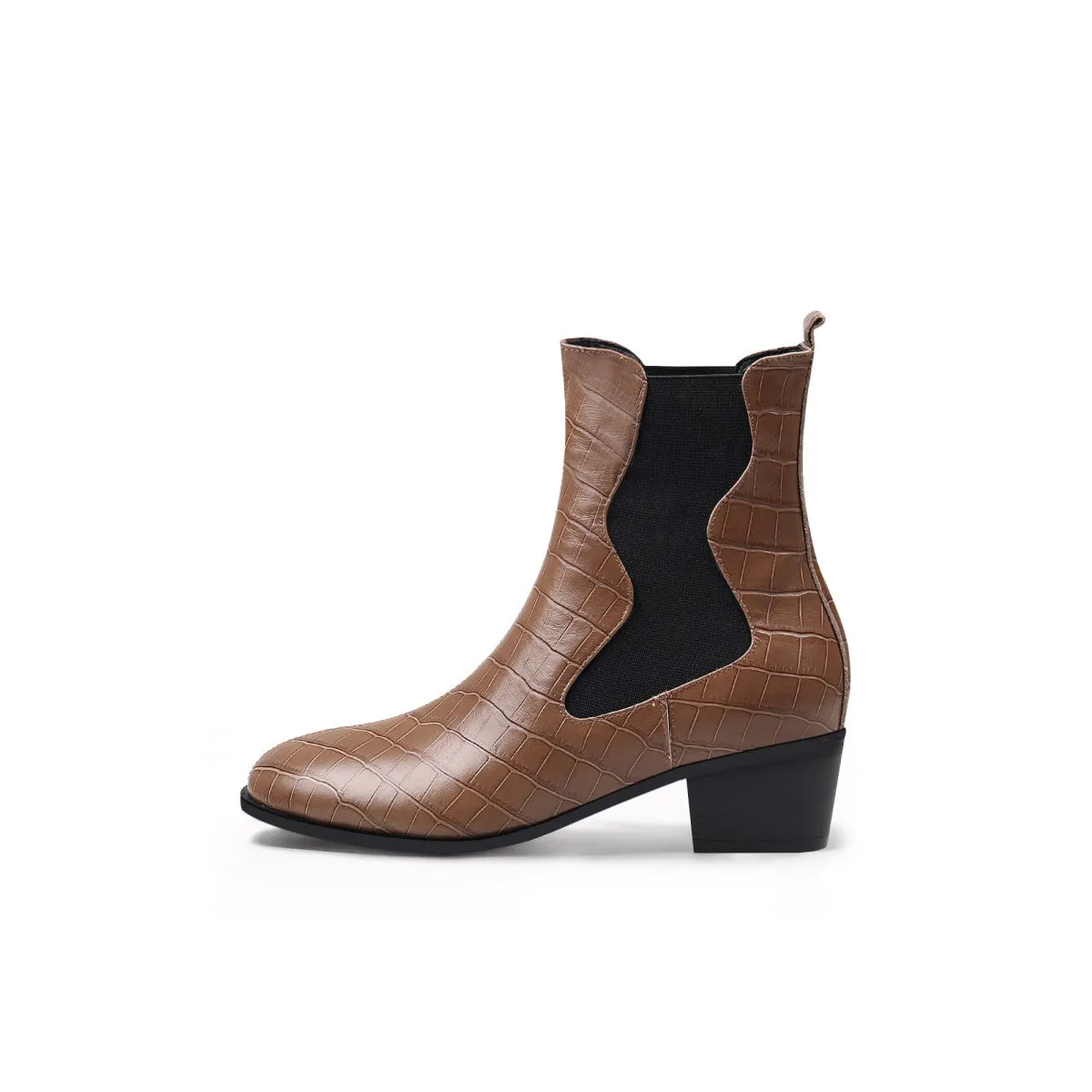 Faux Reptile Block Heel Boots