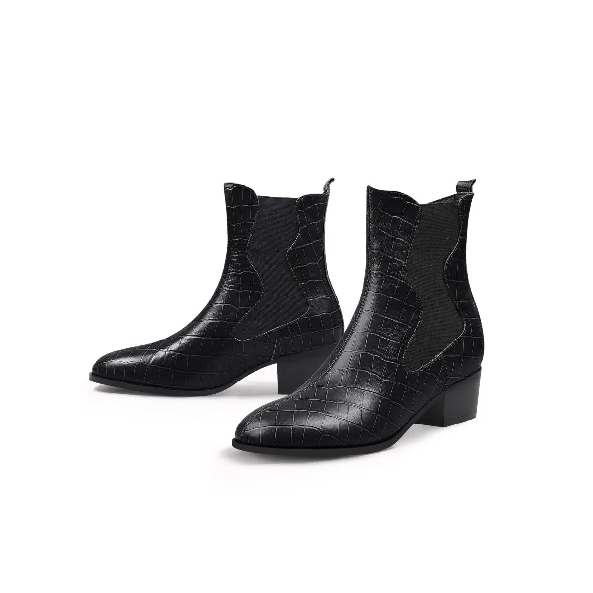 Faux Reptile Block Heel Boots