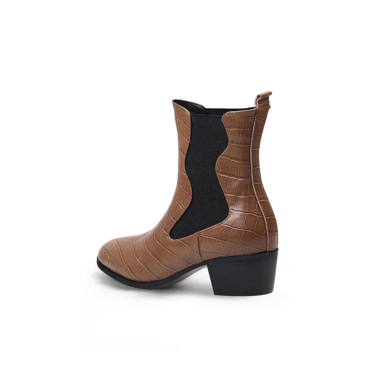 Faux Reptile Block Heel Boots