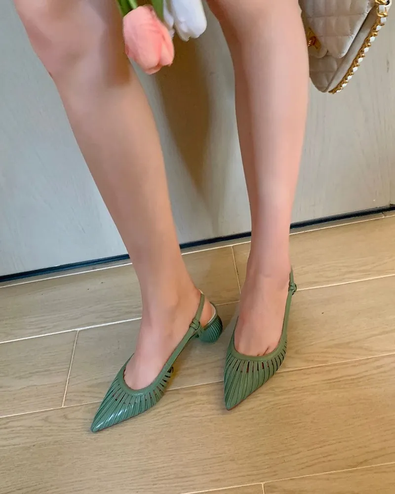 Hollow Pointed Toe Opposite-sex Heel Sandals