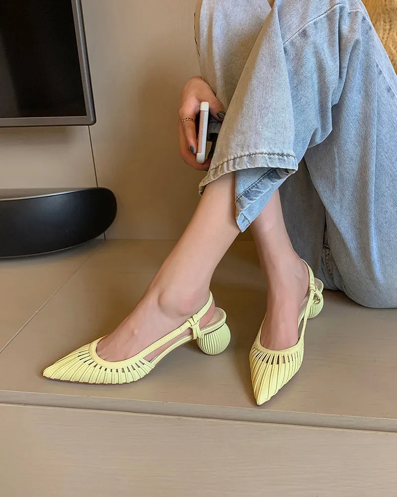 Hollow Pointed Toe Opposite-sex Heel Sandals