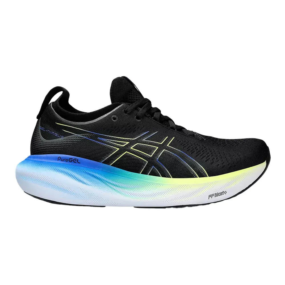 Men's Asics Gel-Nimbus 25, Black/Glow Yellow, 10.5 2E Wide