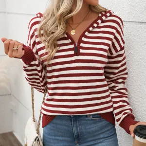 METAVERSMALL 2025  foreign trade women's clothing autumn v-neck striped pullover knitted sweater ins Korean style Christmas hooded sweater women