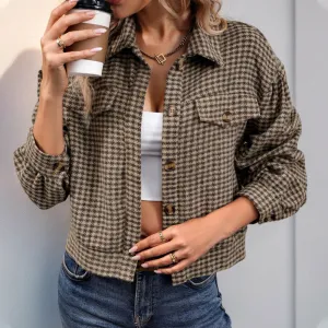 METAVERSMALL Autumn Casual Jacket New Autumn  Plaid Short Jacket New Lapel Long Sleeve Top