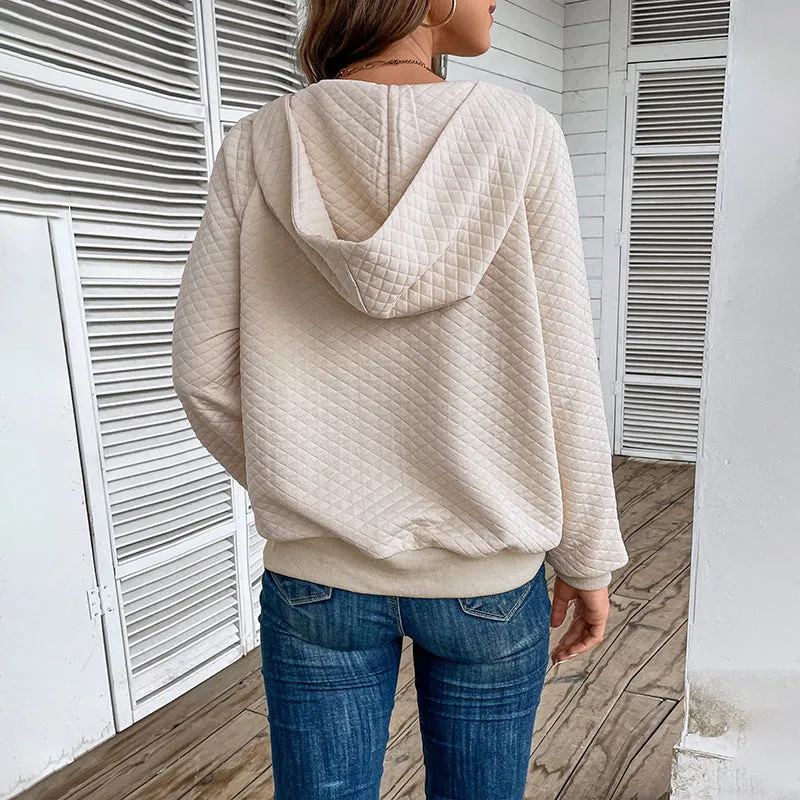 METAVERSMALL Europe, America New autumn and winter sweater waffle hooded sweater simple pullover zipper top wholesale