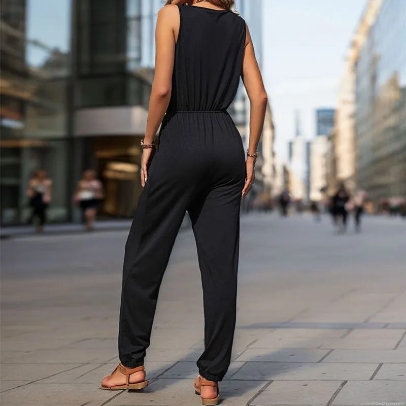 METAVERSMALL New Hot Trade Jumpsuit New New 2025 Summer Women's Clothing Black Sleeveless  Jumpsuit