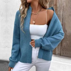 METAVERSMALL New Hot Trade New New European, American Autumn and Winter Women's Clothing  Stand-Up Collar Solid Color Cardigan Sweater Jacket