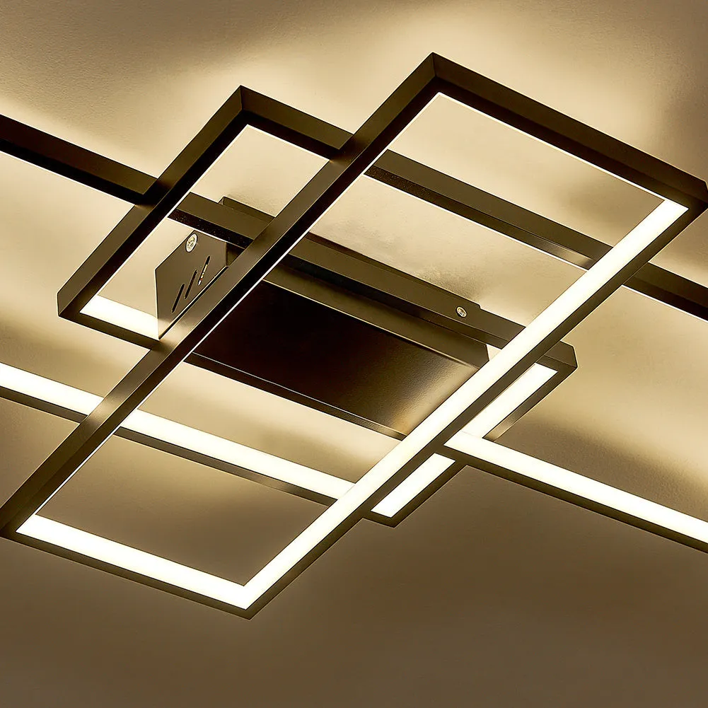 Neutral Style Rectangular LED Semi Flush Ceiling Light in Black