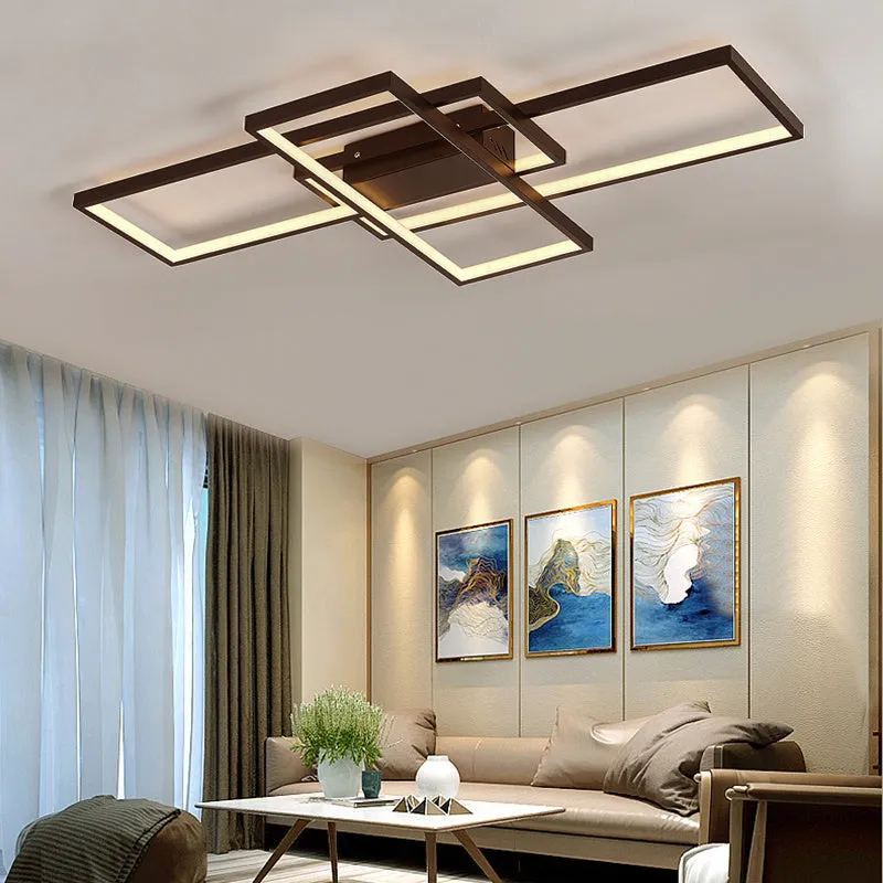 Neutral Style Rectangular LED Semi Flush Ceiling Light in Black